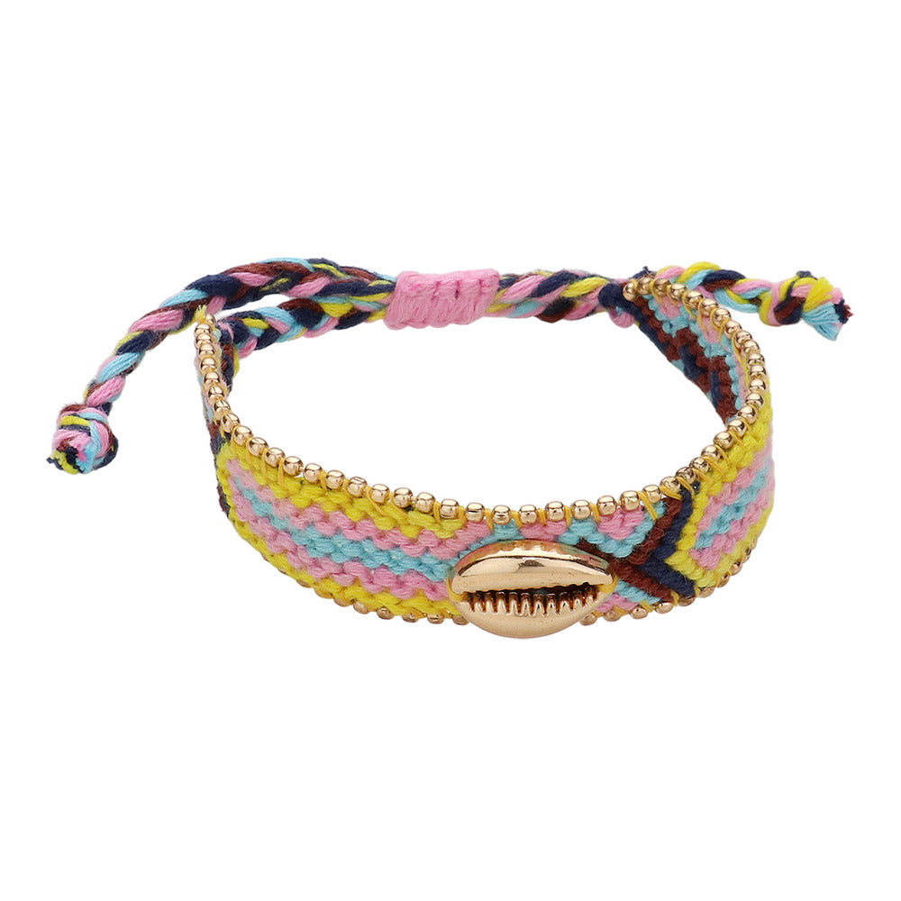 iLLASPARKZ Metal Puka Shell Pointed Aztec Pattern Threaded Adjustable Cinch Pull Tie Bracelet