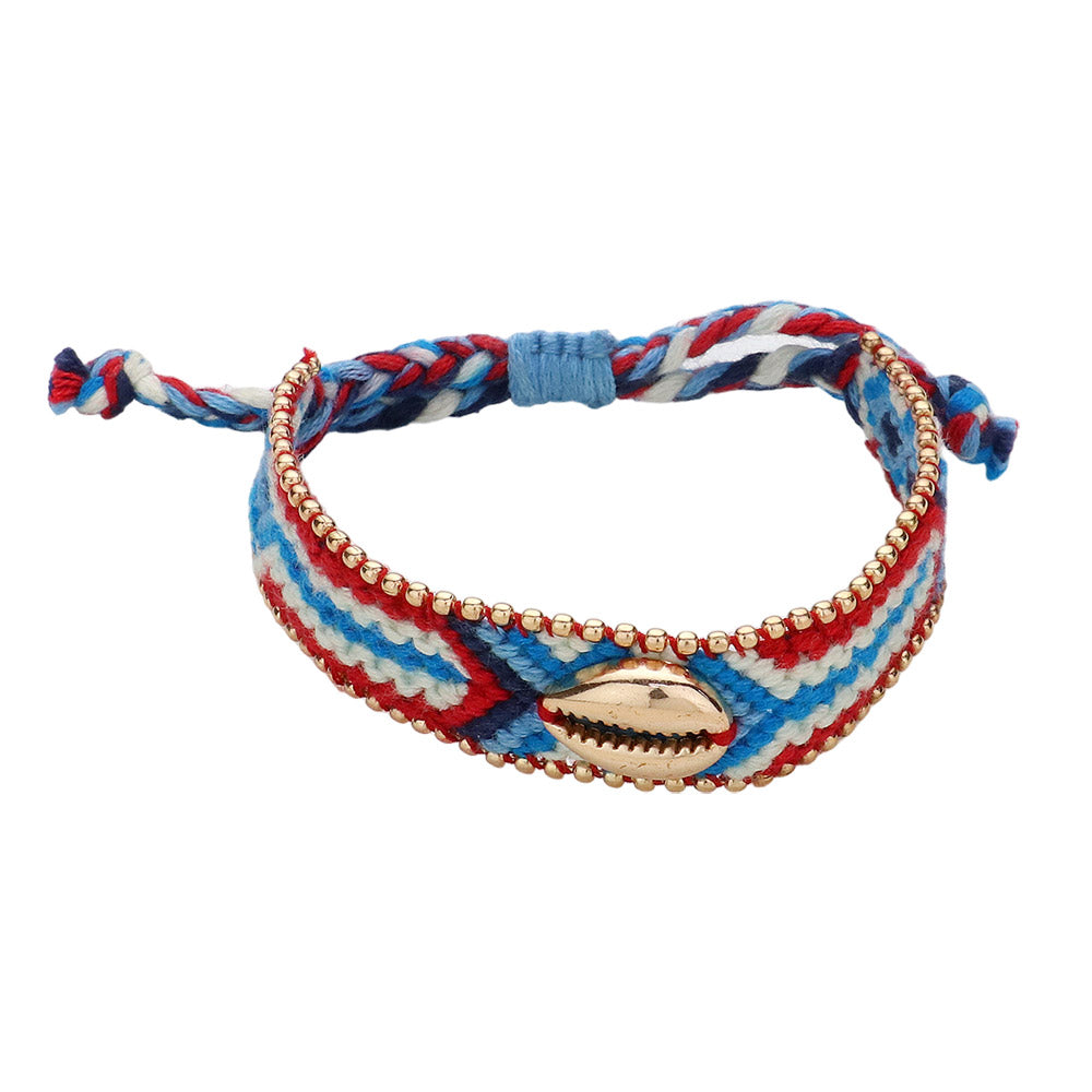 iLLASPARKZ Metal Puka Shell Pointed Aztec Pattern Threaded Adjustable Cinch Pull Tie Bracelet