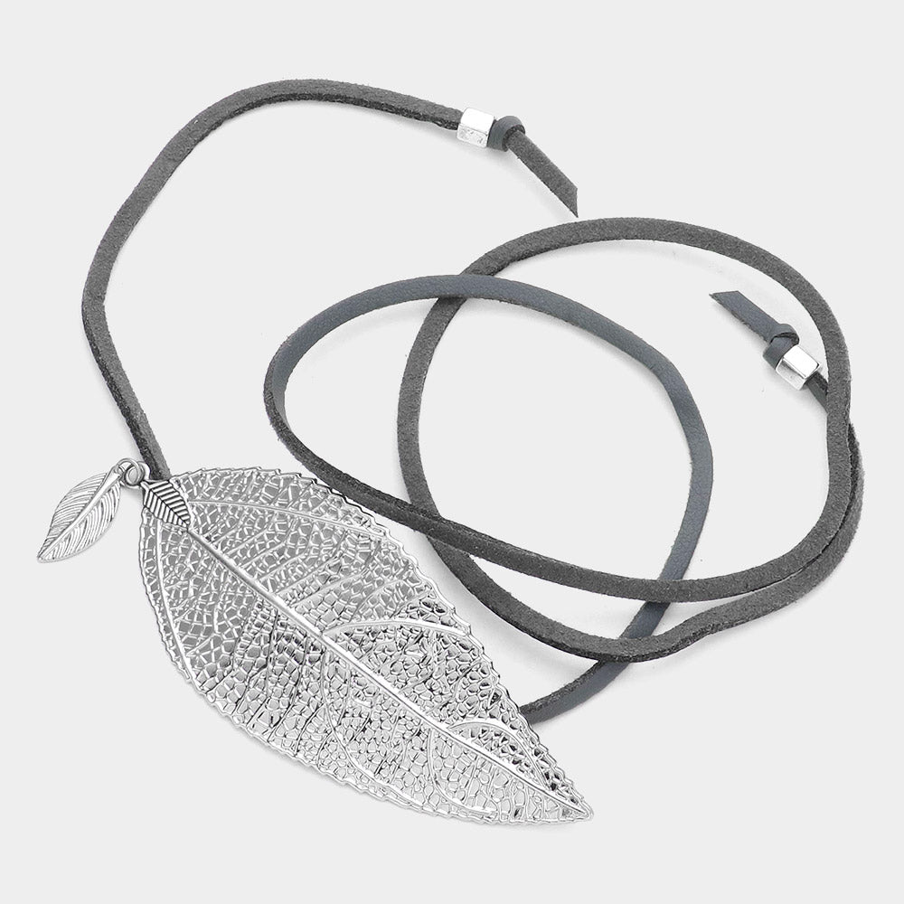 iLLASPARKZ Metal leaf accented faux leather wrap bracelet / choker necklace