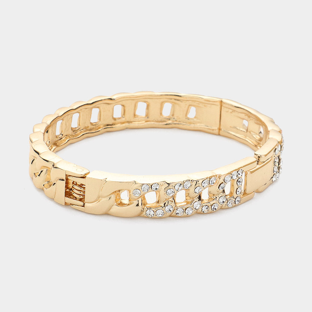 iLLASPARKZ Stone Paved Cuban Chain Hinged Bangle Bracelet