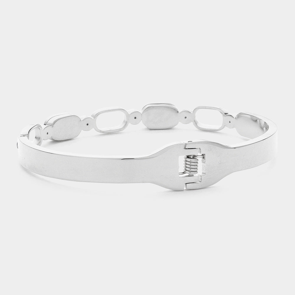 iLLASPARKZ Mother Of Pearl Pointed Stainless Steel Hinged Bangle Bracelet