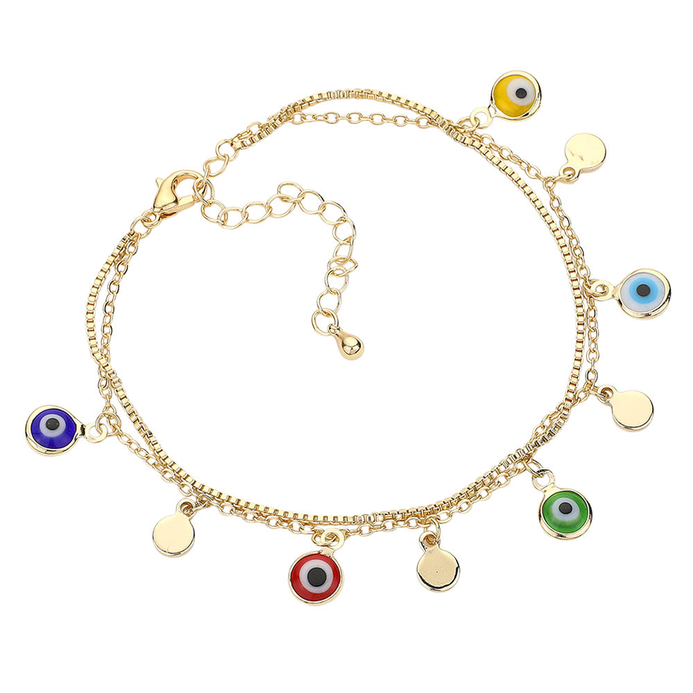 iLLASPARKZ Evil Eye Metal Disc Charm Station Double Layered Bracelet