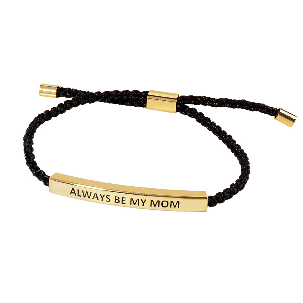 iLLASPARKZ Gold Dipped ALWAYS BE MY MOM Message Bar Pointed Rope Adjustable Cinch Pull Tie Bracelet