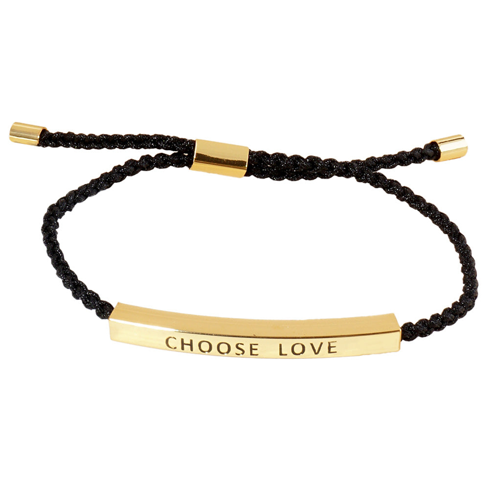 iLLASPARKZ Gold Dipped CHOOSE LOVE Message Bar Pointed Rope Adjustable Cinch Pull Tie Bracelet