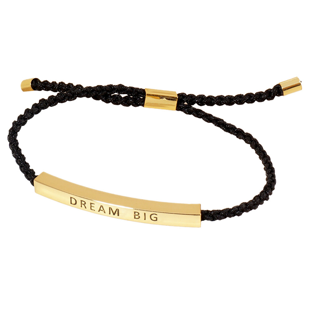 iLLASPARKZ Gold Dipped DREAM BIG Message Bar Pointed Rope Adjustable Cinch Pull Tie Bracelet