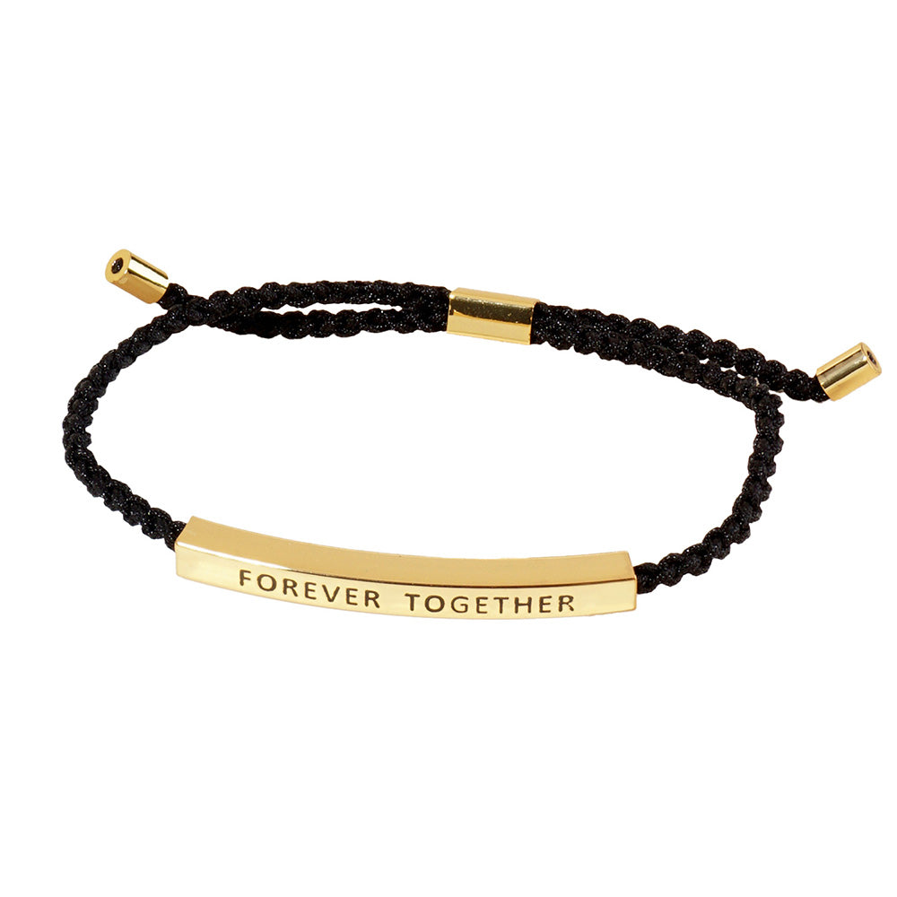 iLLASPARKZ Gold Dipped FOREVER TOGETHER Message Bar Pointed Rope Adjustable Cinch Pull Tie Bracelet