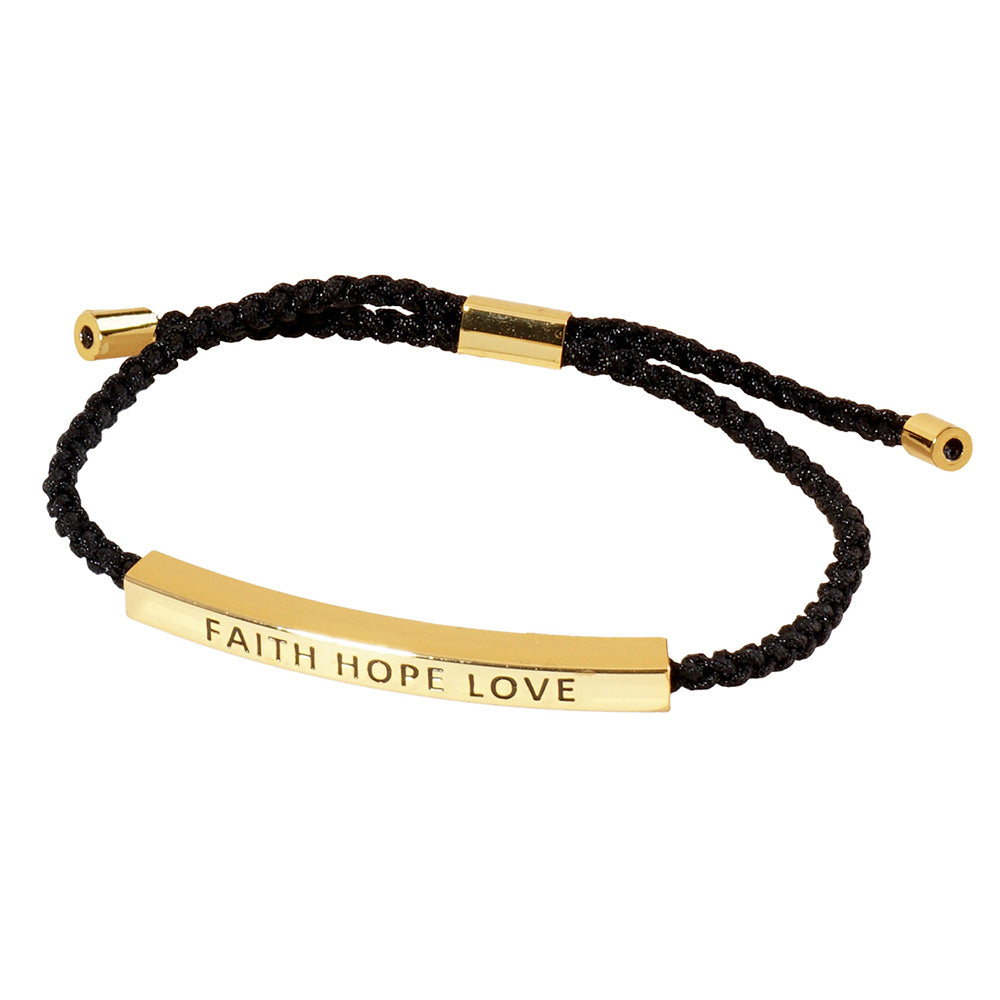 iLLASPARKZ Gold Dipped FAITH HOPE LOVE Message Bar Pointed Rope Adjustable Cinch Pull Tie Bracelet