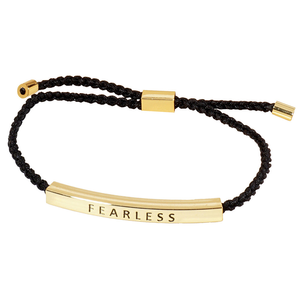 iLLASPARKZ Gold Dipped FEARLESS Message Bar Pointed Rope Adjustable Cinch Pull Tie Bracelet