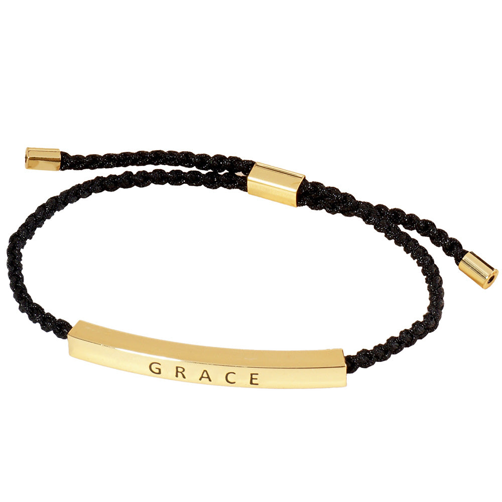 iLLASPARKZ Gold Dipped GRACE Message Bar Pointed Rope Adjustable Cinch Pull Tie Bracelet