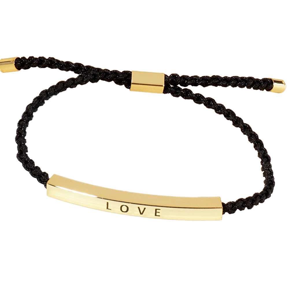 iLLASPARKZ Gold Dipped LOVE Message Bar Pointed Rope Adjustable Cinch Pull Tie Bracelet