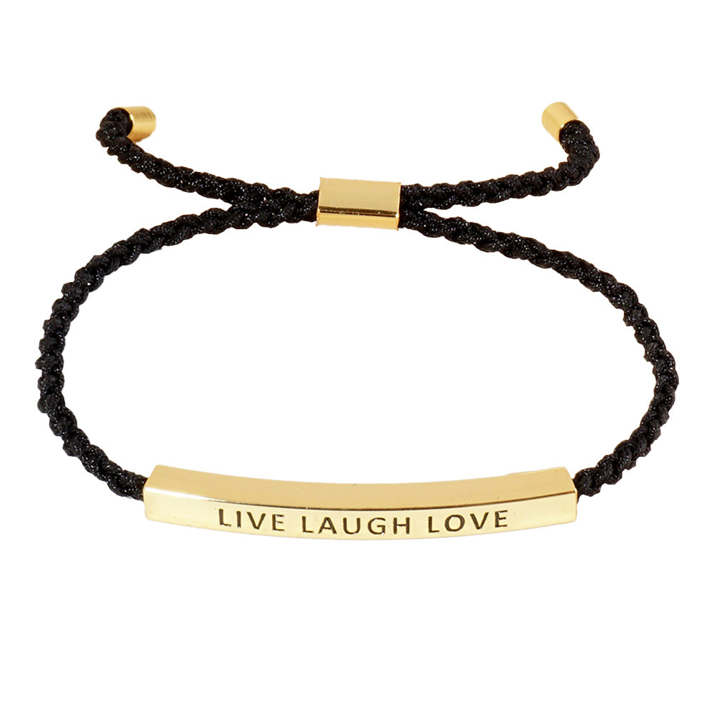 iLLASPARKZ Gold Dipped LIVE LAUGH LOVE Message Bar Pointed Rope Adjustable Cinch Pull Tie Bracelet