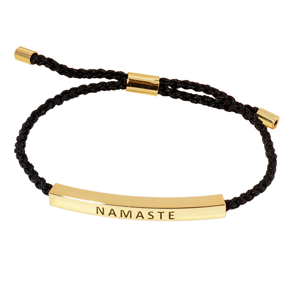 iLLASPARKZ Gold Dipped NAMASTE Message Bar Pointed Rope Adjustable Cinch Pull Tie Bracelet