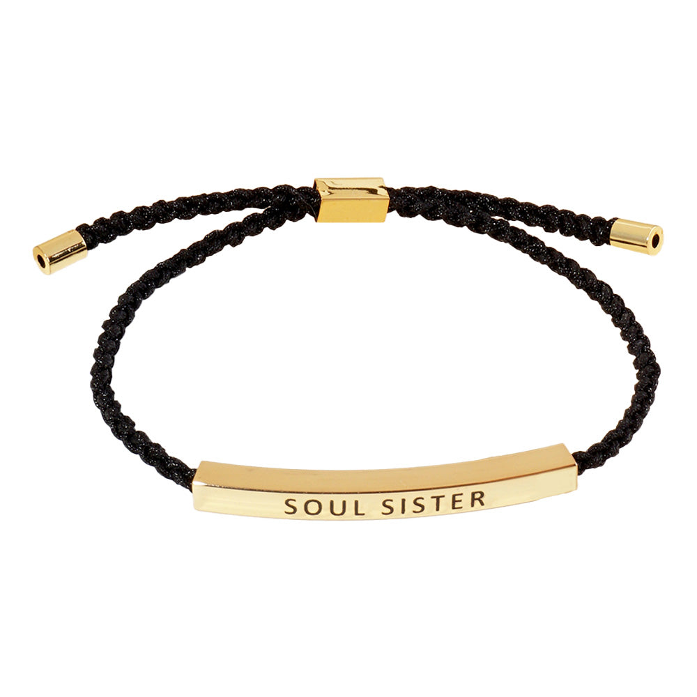 iLLASPARKZ Gold Dipped SOUL SISTER Message Bar Pointed Rope Adjustable Cinch Pull Tie Bracelet