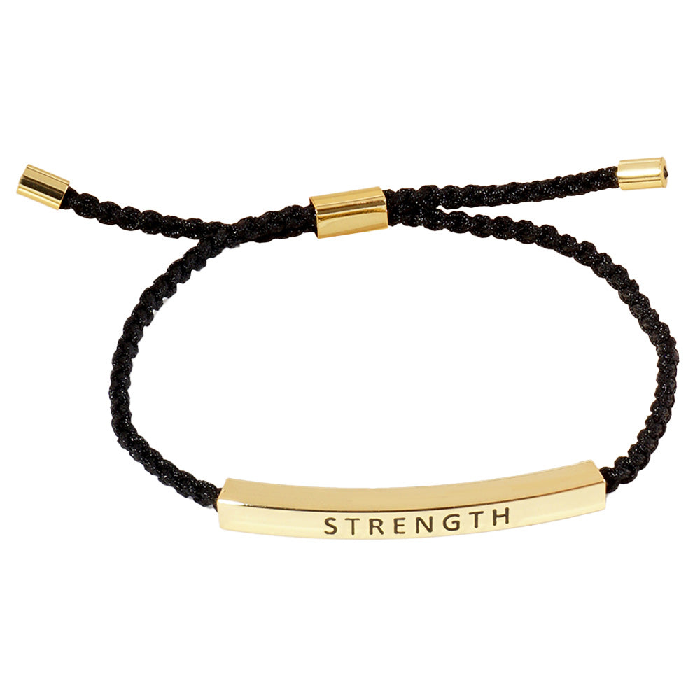 iLLASPARKZ Gold Dipped STRENGTH Message Bar Pointed Rope Adjustable Cinch Pull Tie Bracelet