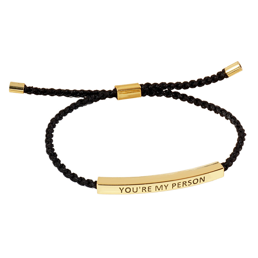 iLLASPARKZ Gold Dipped YOURE MY PERSON Message Bar Pointed Rope Adjustable Cinch Pull Tie Bracelet