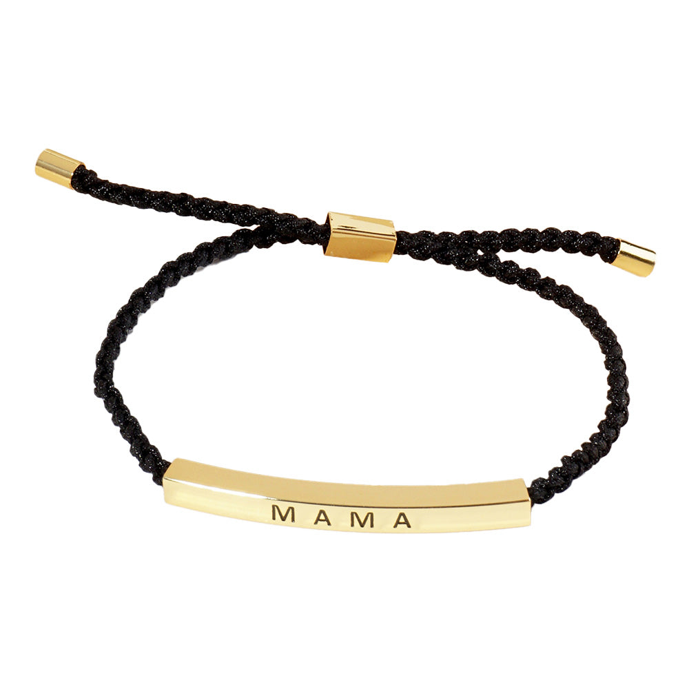 iLLASPARKZ Gold Dipped MAMA Message Bar Pointed Rope Adjustable Cinch Pull Tie Bracelet