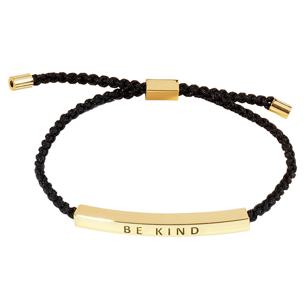 iLLASPARKZ Gold Dipped BE KIND Message Bar Pointed Rope Adjustable Cinch Pull Tie Bracelet