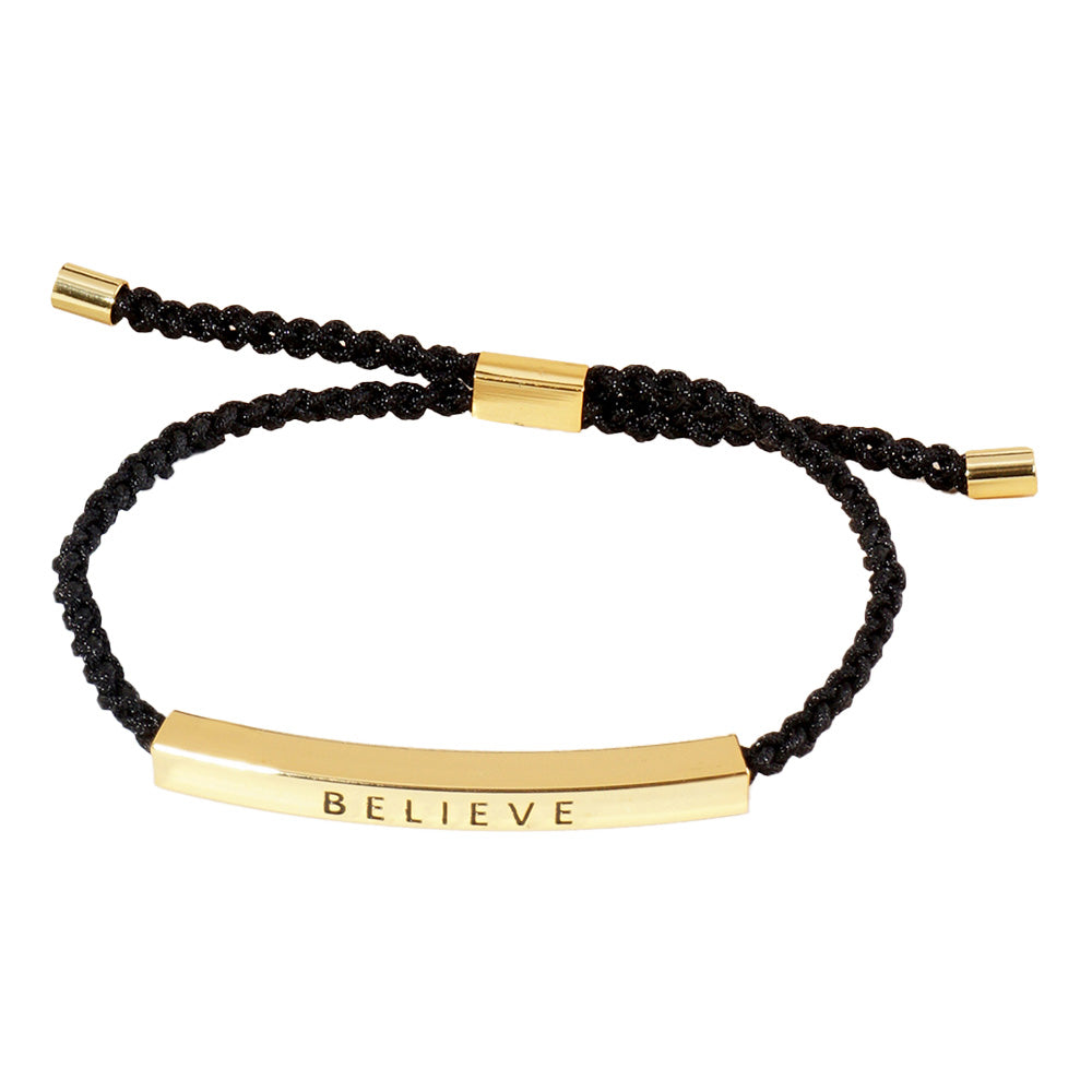 iLLASPARKZ Gold Dipped BELIEVE Message Bar Pointed Rope Adjustable Cinch Pull Tie Bracelet