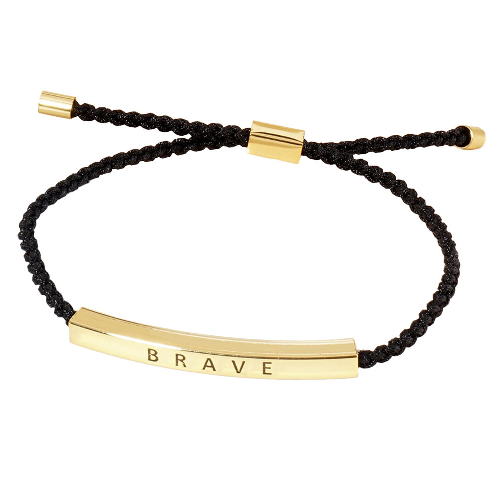 iLLASPARKZ Gold Dipped BRAVE Message Bar Pointed Rope Adjustable Cinch Pull Tie Bracelet