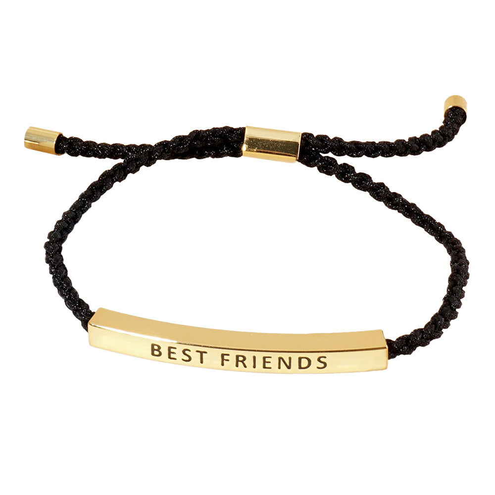 iLLASPARKZ Gold Dipped BEST FRIENDS Message Bar Pointed Rope Adjustable Cinch Pull Tie Bracelet