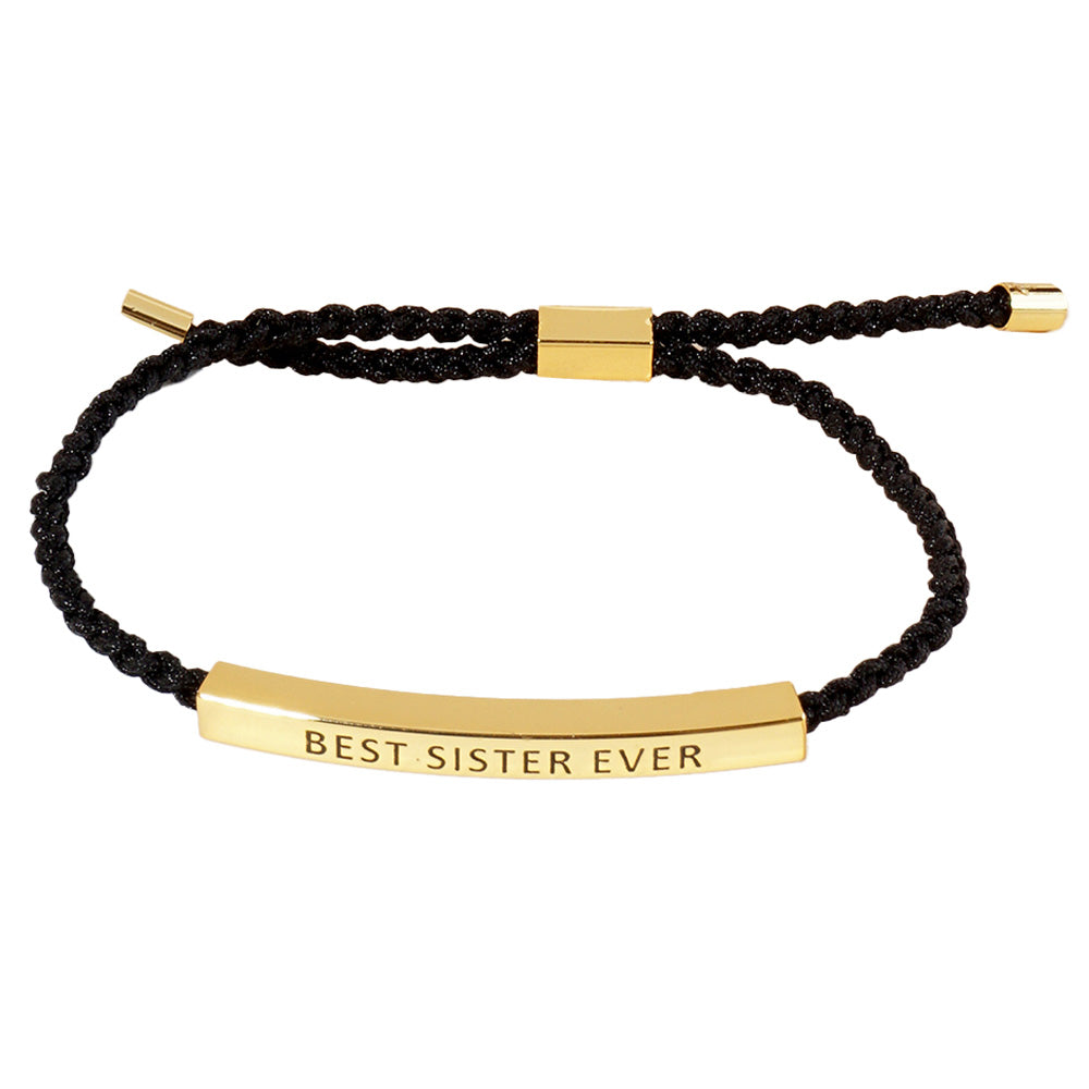 iLLASPARKZ Gold Dipped BEST SISTER EVER Message Bar Pointed Rope Adjustable Cinch Pull Tie Bracelet