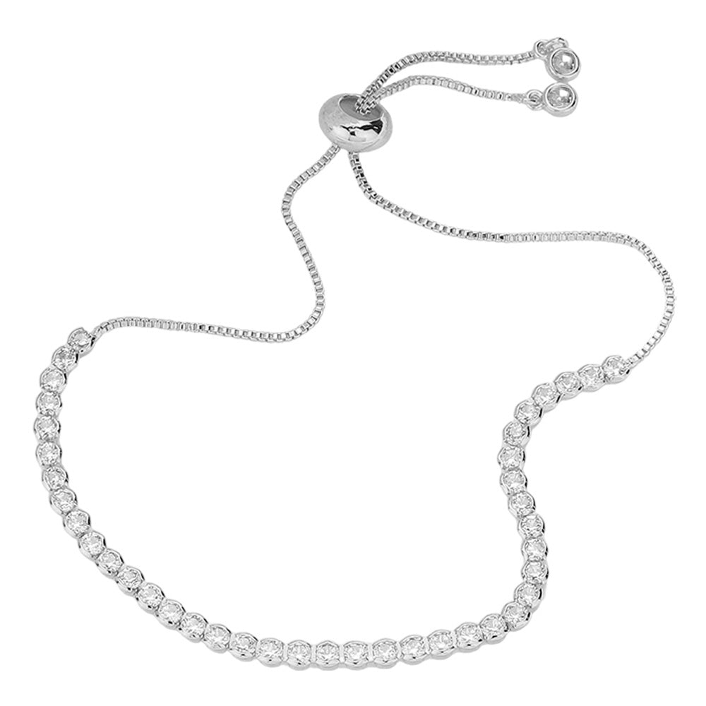 iLLASPARKZ Round CZ Stone Bezel Adjustable Pull Tie Bracelet