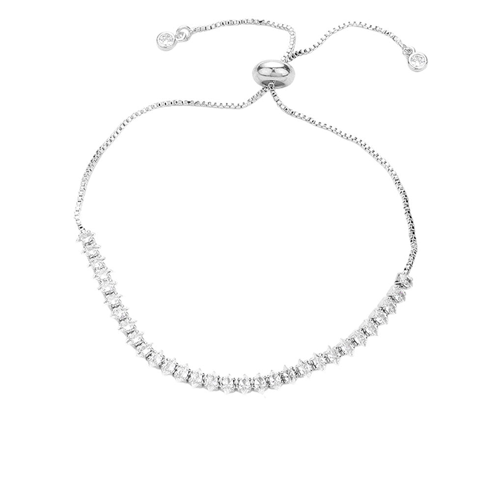 iLLASPARKZ Stainless Steel Marquise CZ Stone Tennis Chain Cinch Pull Tie Adjustable Bracelet