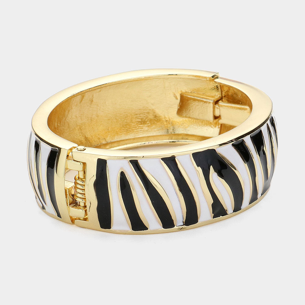 iLLASPARKZ Enamel Zebra Print Hinged Bangle Bracelet