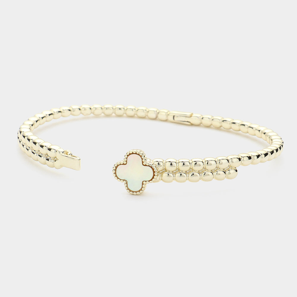 iLLASPARKZ Mother Of Pearl Quatrefoil Pointed Bangle Bracelet