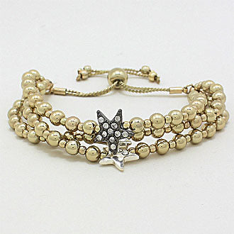 iLLASPARKZ Stone Paved Star Pointed Beaded Triple Layered Pull Tie Cinch Bracelet