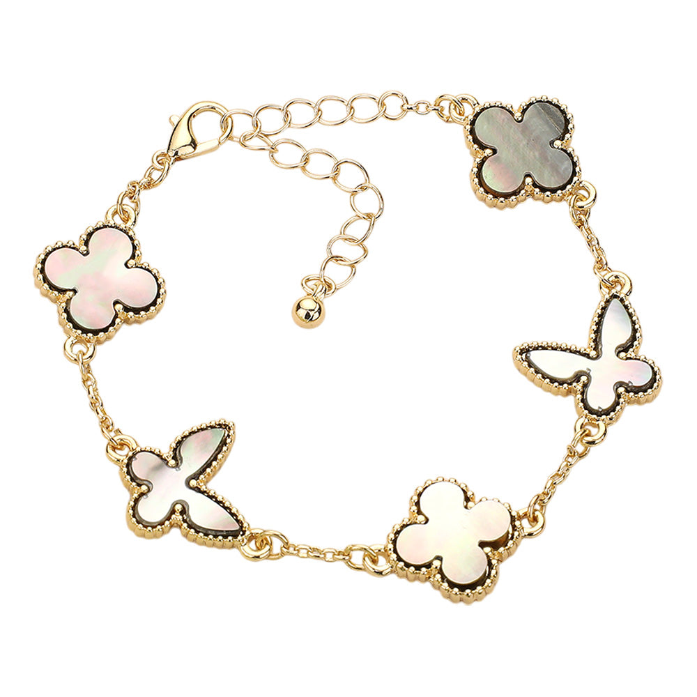 iLLASPARKZ Natural Stone Quatrefoil Butterfly Link Bracelet