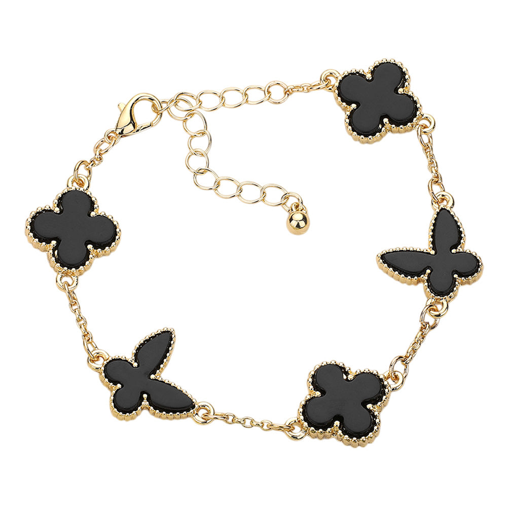 iLLASPARKZ Natural Stone Quatrefoil Butterfly Link Bracelet