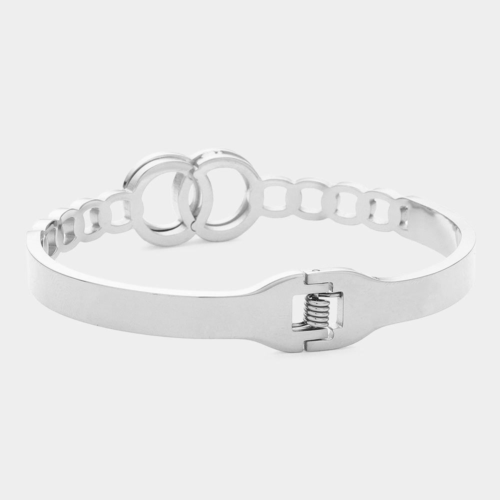 iLLASPARKZ Stone Paved Stainless Steel Double O Hinged Bangle Bracelet