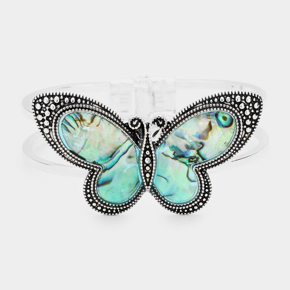 iLLASPARKZ Abalone Butterfly Antique Metal Hinged Bracelet