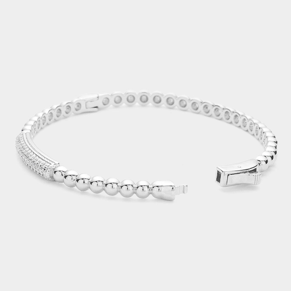 iLLASPARKZ CZ Stone Paved Bar Pointed Bangle Bracelet