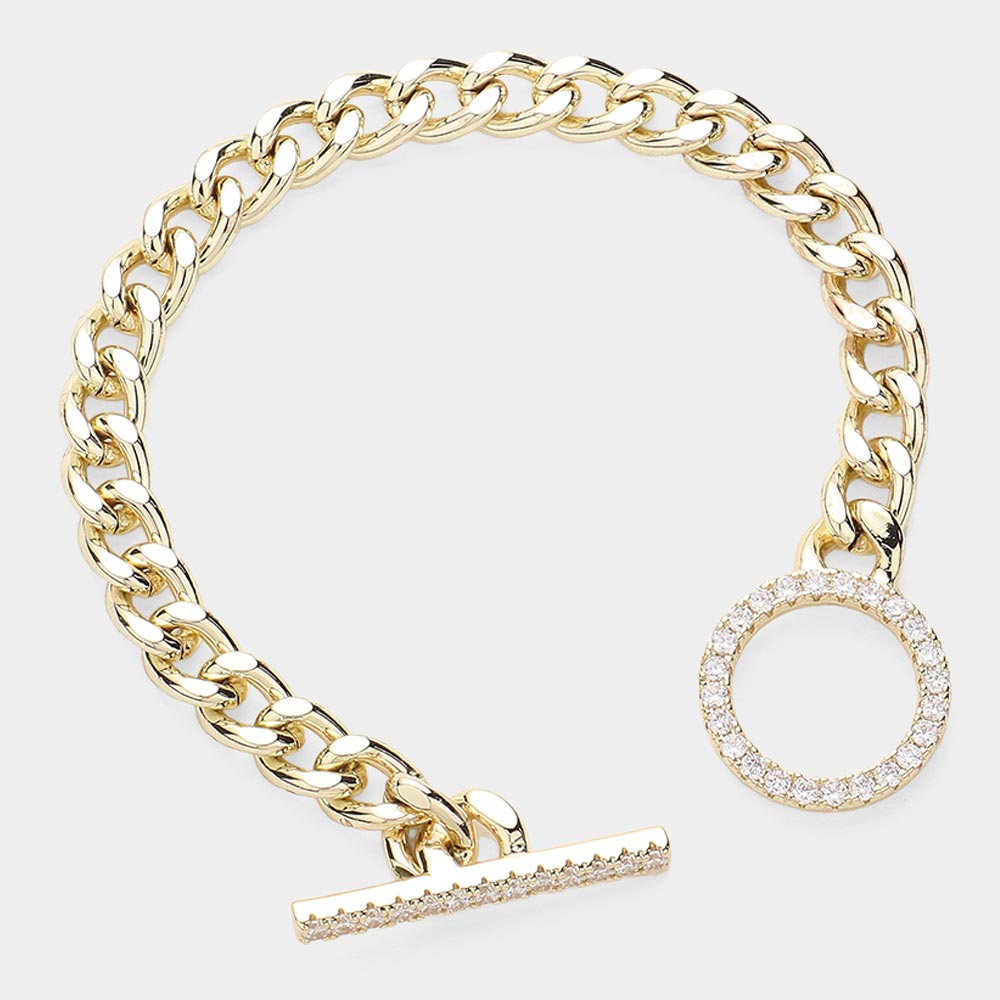 iLLASPARKZ 14K Gold Plated Chain CZ Stone Paved Toggle Bracelet