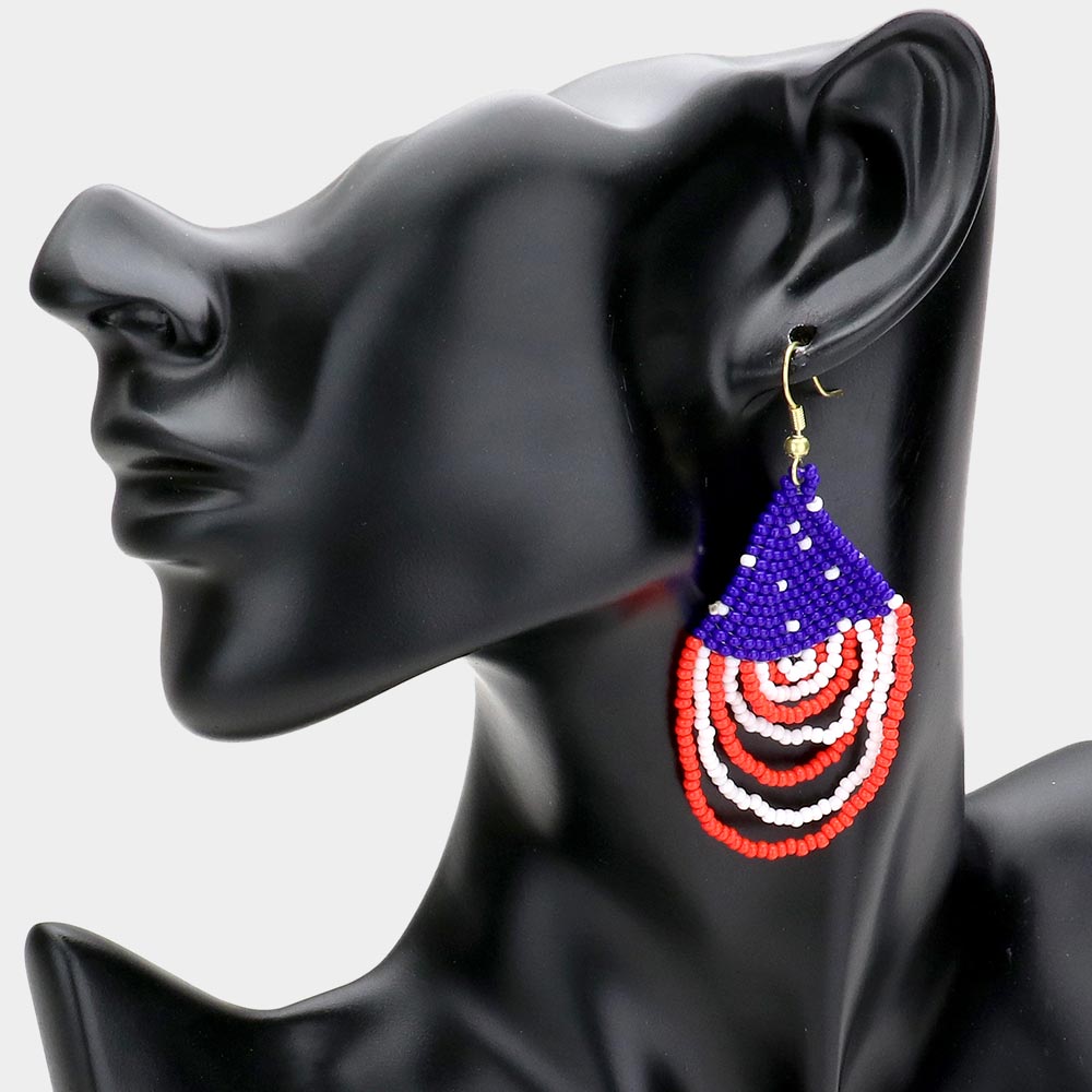 iLLASPARKZ American USA Flag Draped Seed Beaded Dangle Earrings