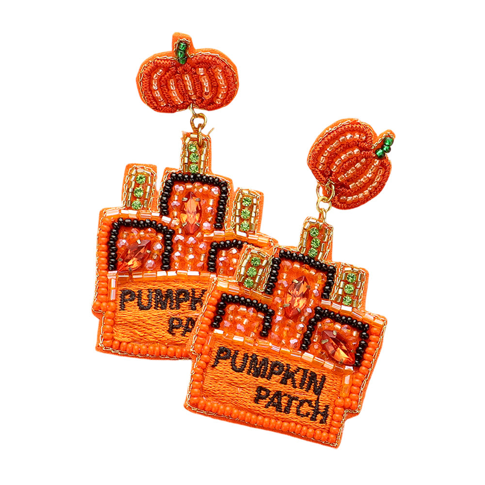 iLLASPARKZ Felt Back Pumpkin Patch Message Beaded Dangle Earrings