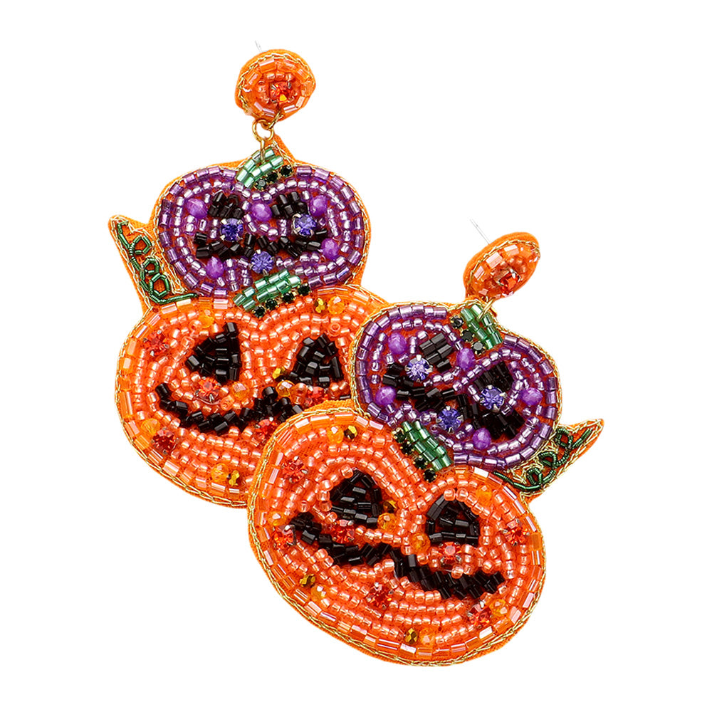 iLLASPARKZ Felt Back Halloween Pumpkin Beaded Dangle Earrings