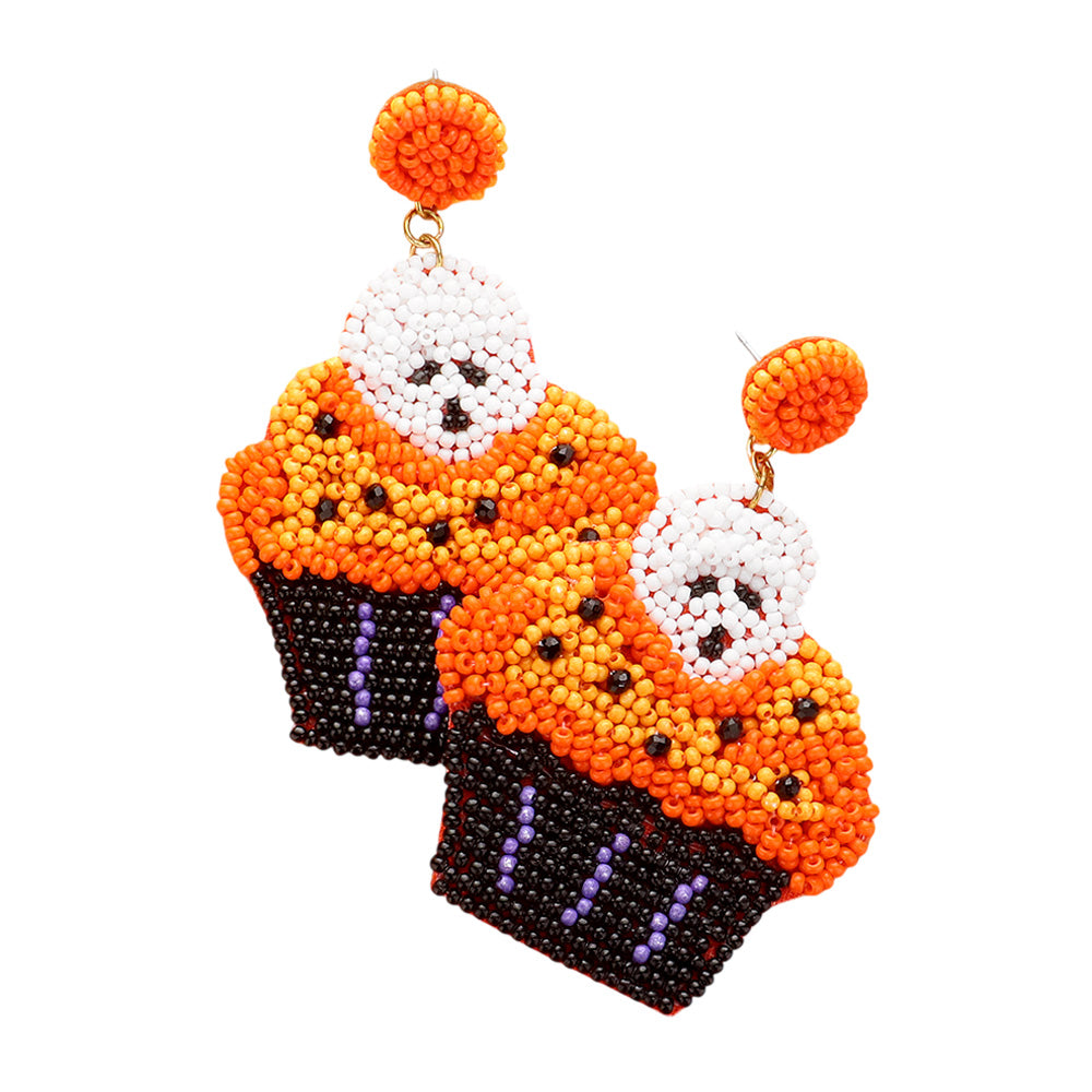 iLLASPARKZ Felt Back Halloween Theme Skull Cupcake Beaded Dangle Earrings