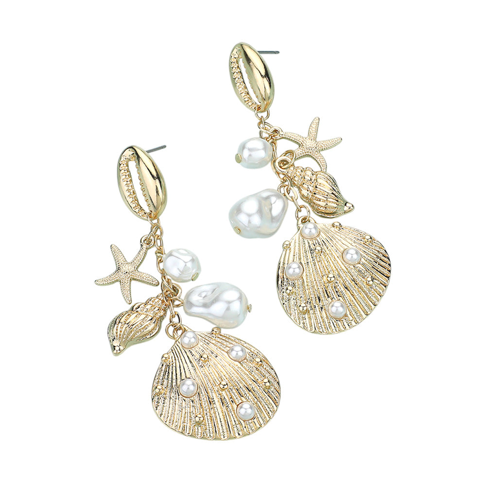 iLLASPARKZ Pearl Shell Starfish Puka Shell Charm Dangle Earrings