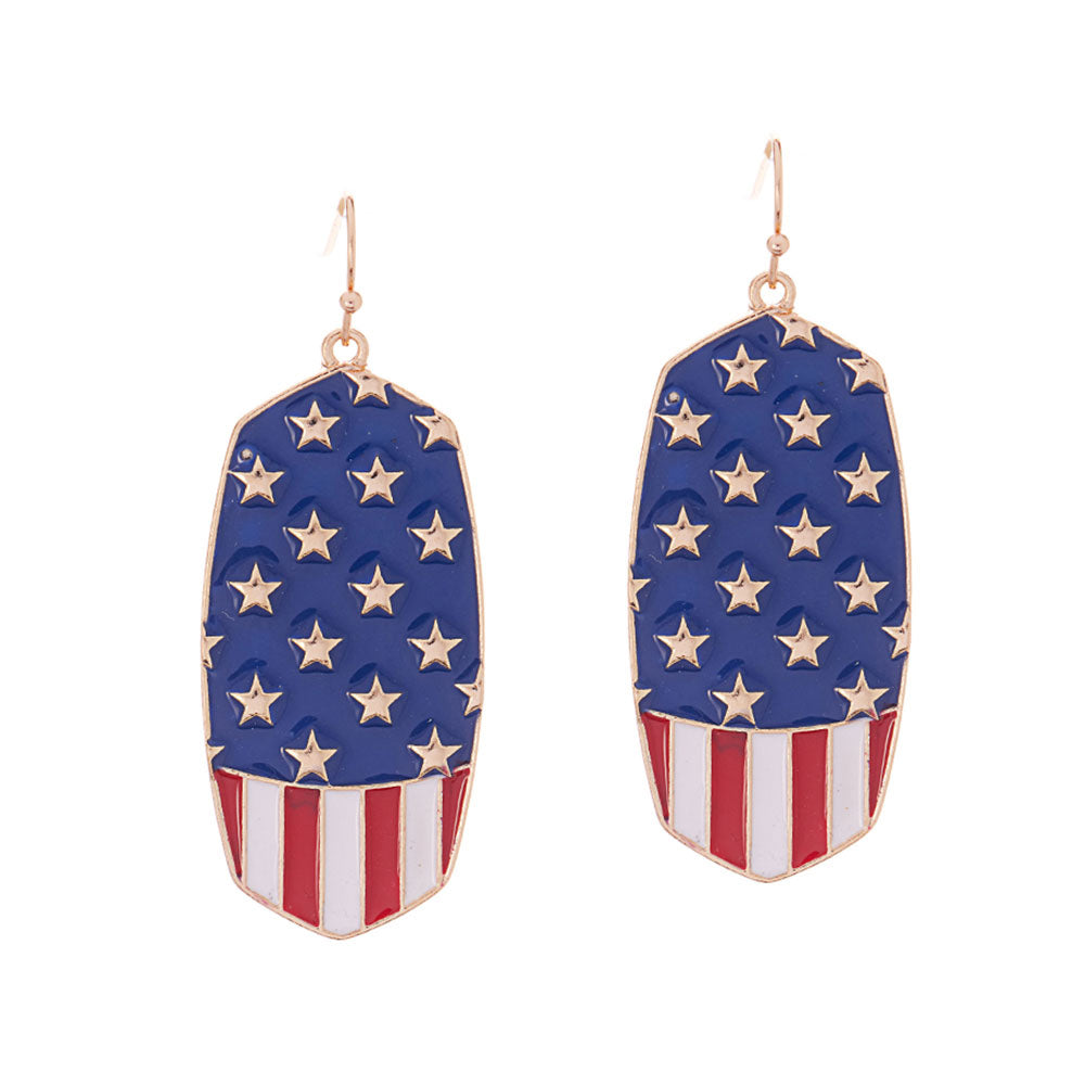 iLLASPARKZ American USA Flag Enamel Metal Hexagon Dangle Earrings