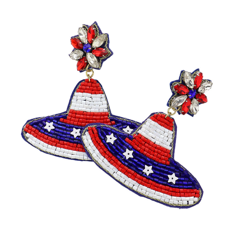 iLLASPARKZ American USA Flag Hat Beaded Dangle Earrings