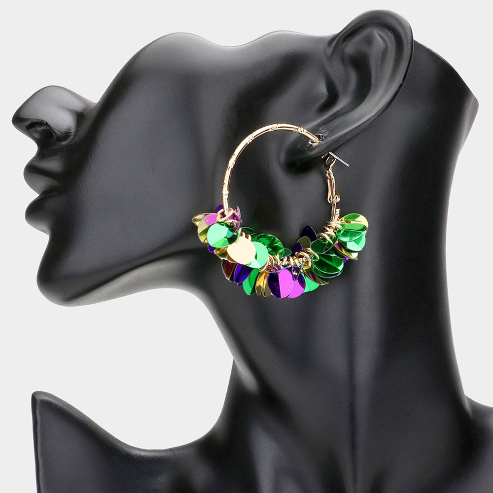 iLLASPARKZ Mardi Gras Sequin Dangle Hoop Earrings