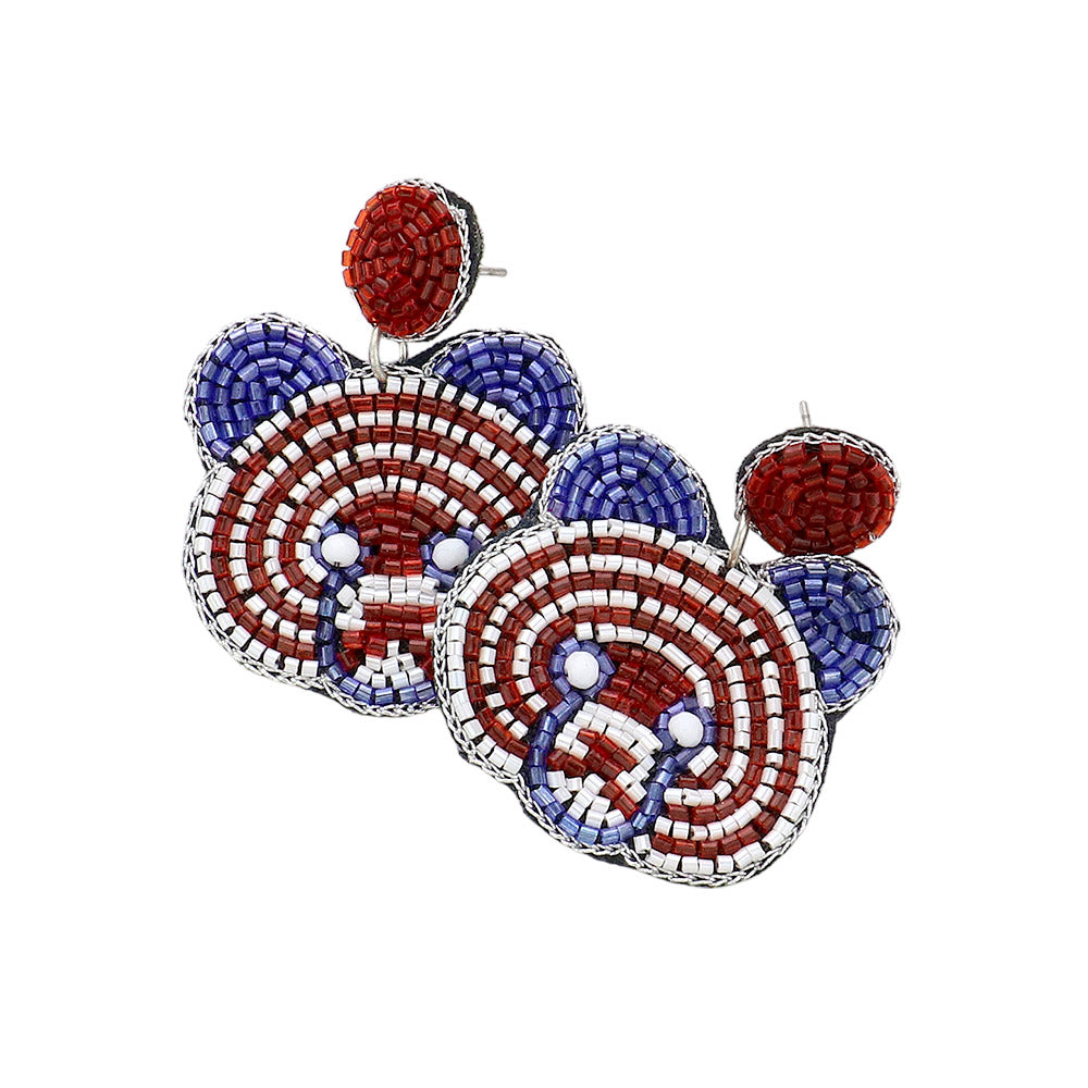 iLLASPARKZ Felt Back American USA Flag Bear Beaded Dangle Earrings