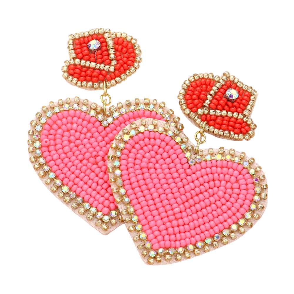 iLLASPARKZ Felt Back Beaded Hat Heart Link Dangle Earrings