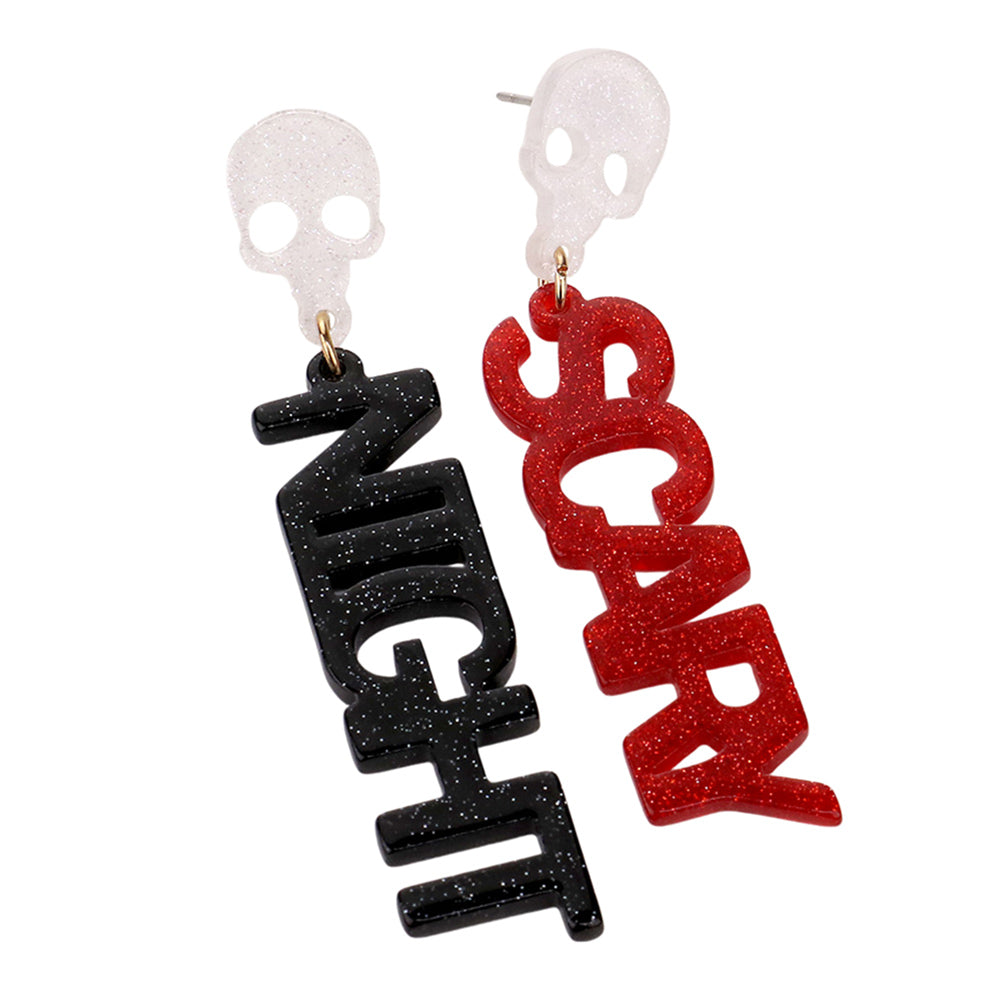 iLLASPARKZ Glittered Resin Skull Scary Night Message Link Dangle Earrings