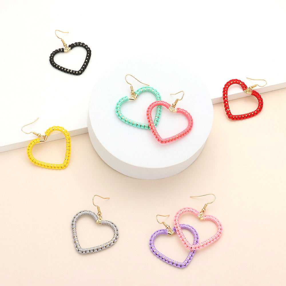 iLLASPARKZ Woven Thread Open Metal Heart Dangle Earrings