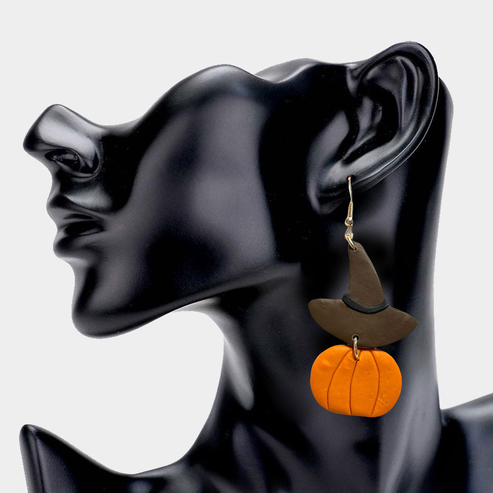 iLLASPARKZ Witch Hat Pumpkin Polymer Clay Dangle Earrings