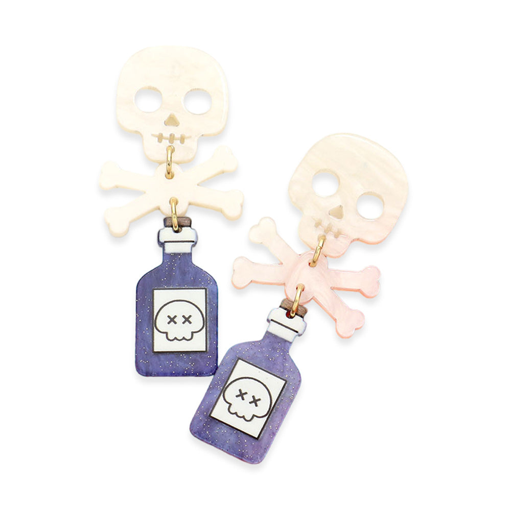 iLLASPARKZ Skull Glittered Poison Bottle Link Dangle Earrings